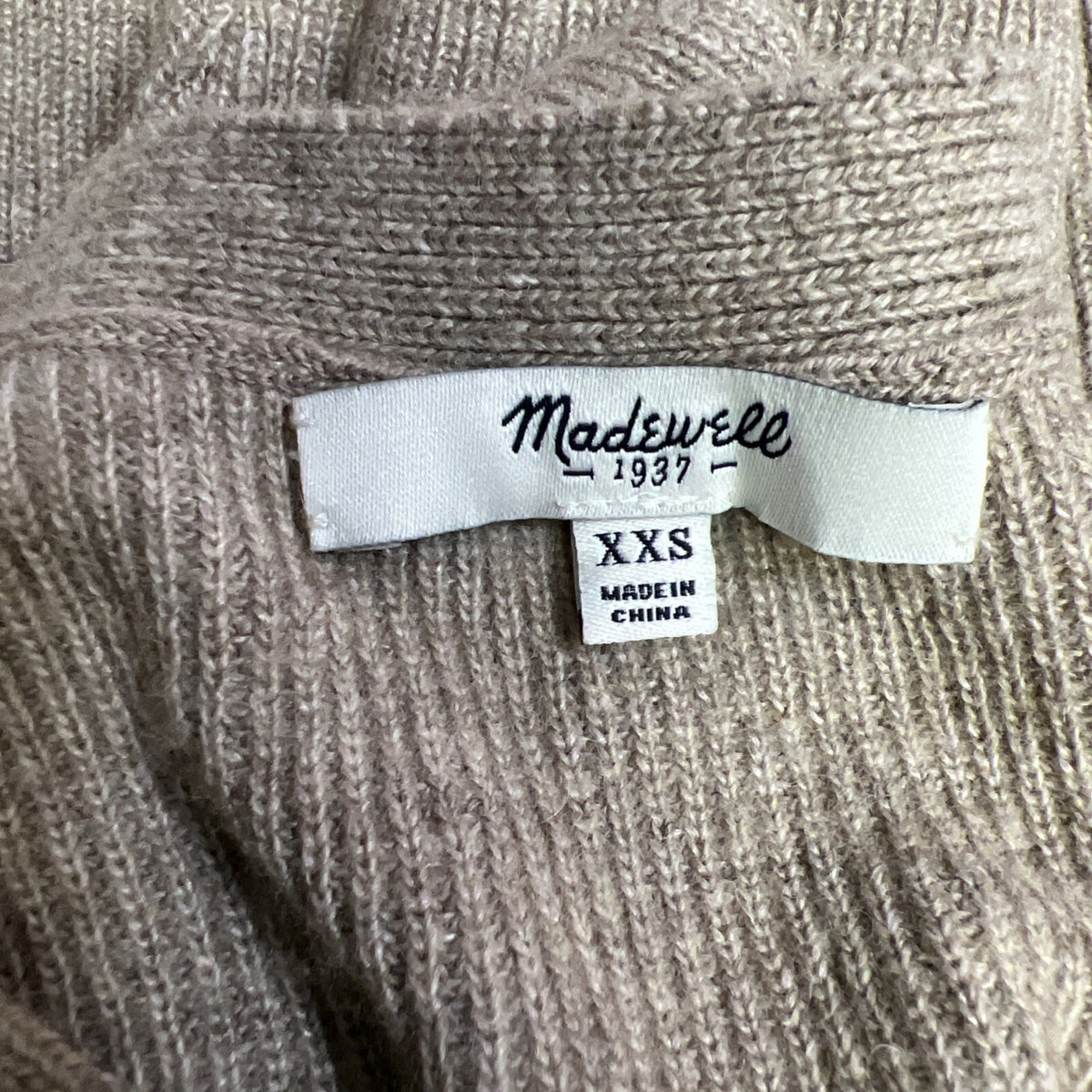Madewell Dress XS Side Slit Sweater Ribbed Dress Tan Long Sleeve Bodycon Neutral