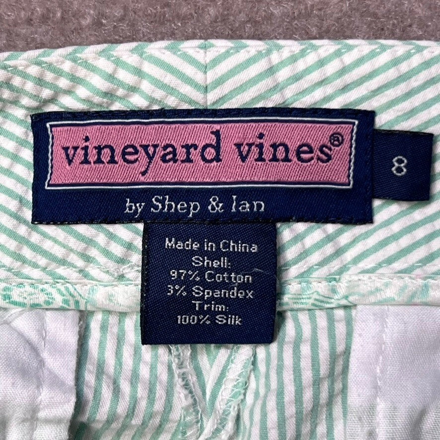 Vineyard Vines Womens Seersucker Pants Size 8 Striped Whale Logo Bootcut Resort