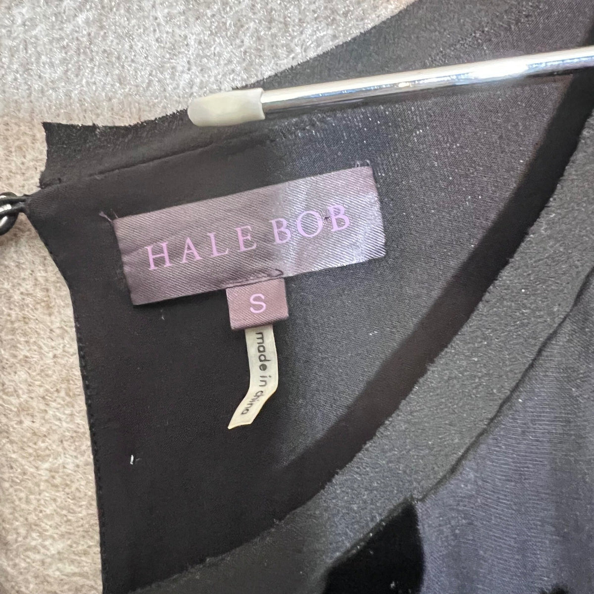 Hale Bob Dress Small Black Silk Blend Burnout Velvet Floral Beaded Shift Goth