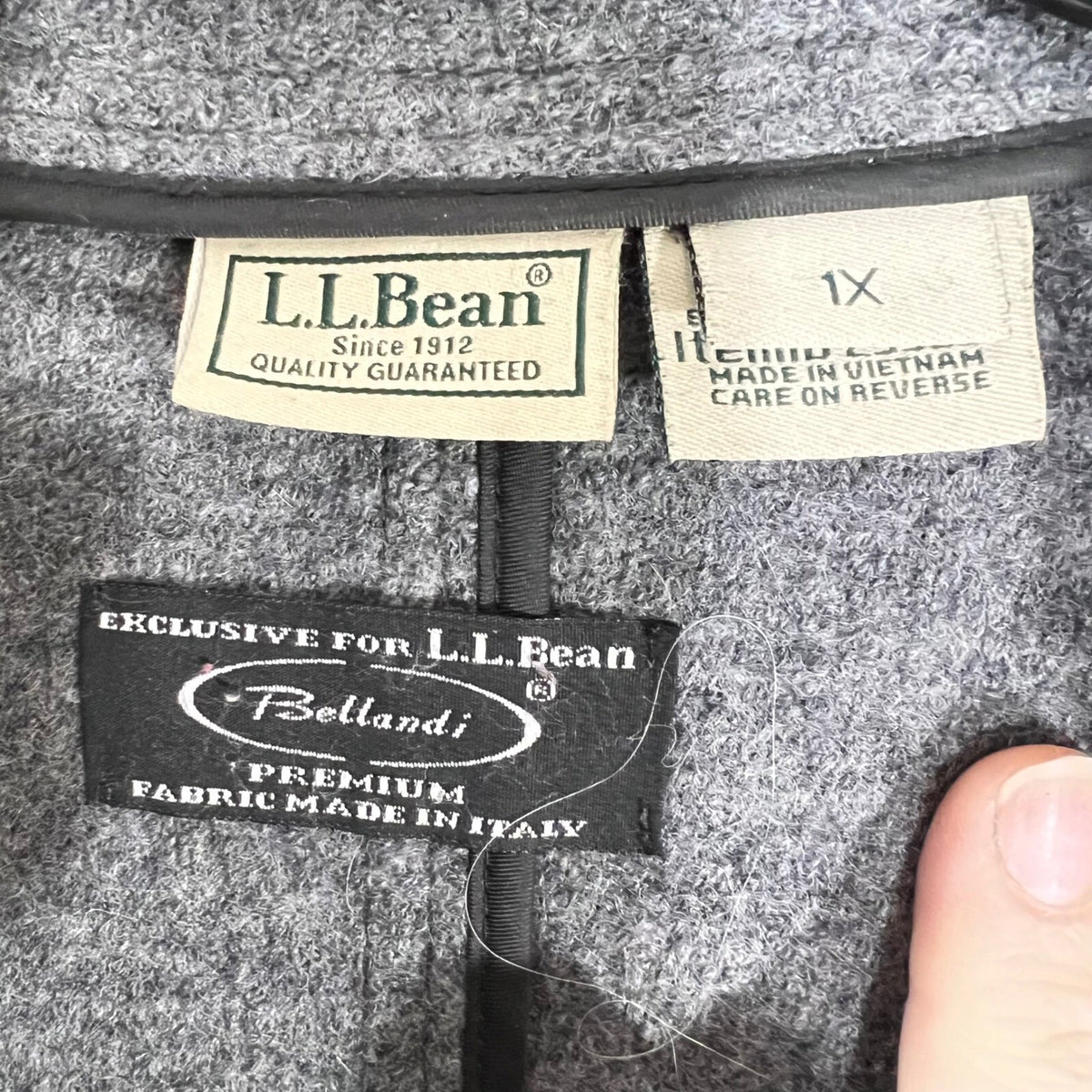 LL Bean Wool Coat Womens 1X Grey Bellandi Italian Fabric Classic Minimalist