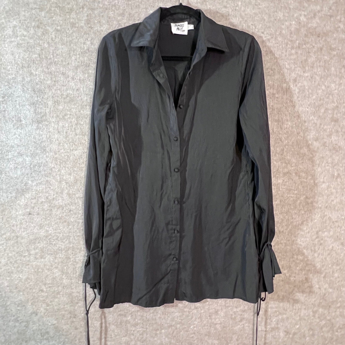Princess Polly Button Down Shirt Womens 2 Black Tie Cuff Long Sleeve Goth Chic