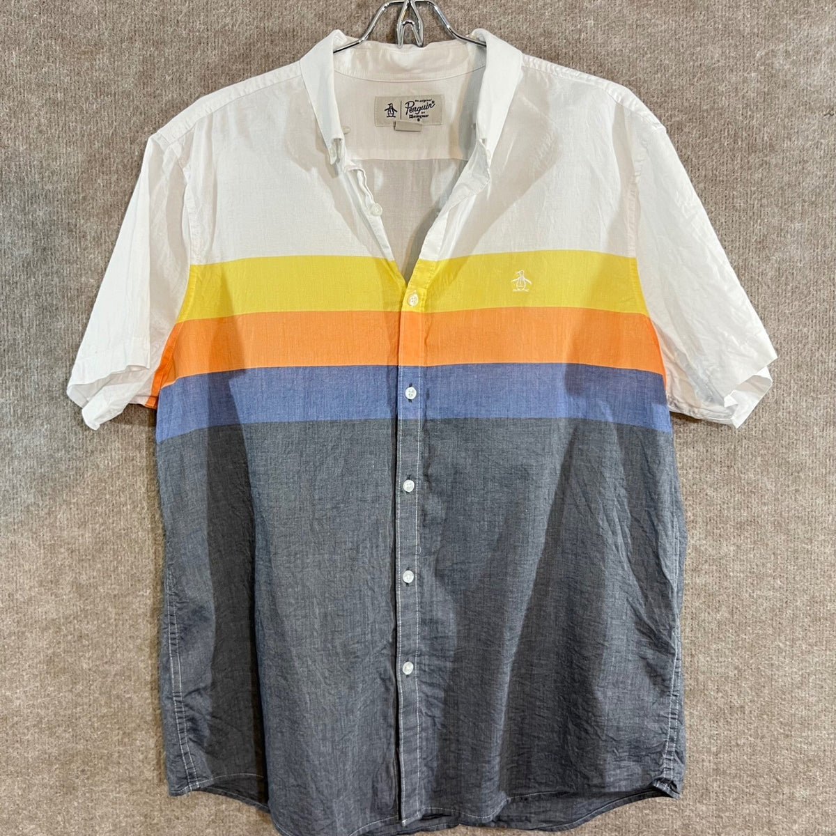 Original Penguin Button Up Shirt Mens L Stripe Resort Retro Coastal Summer