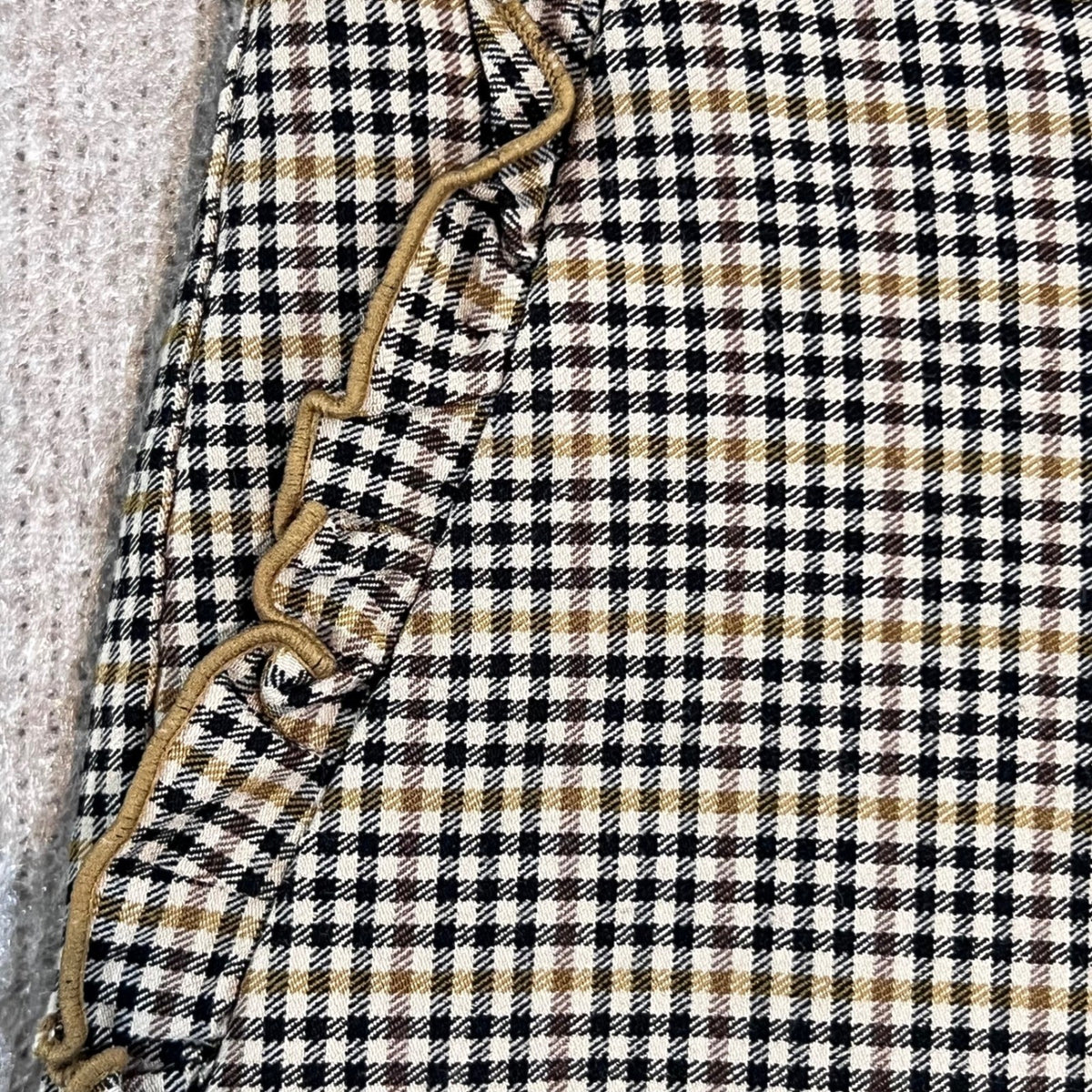Zara Basic Plaid Ankle Pants Womens Medium Brown Gingham Check Ruffle Trim