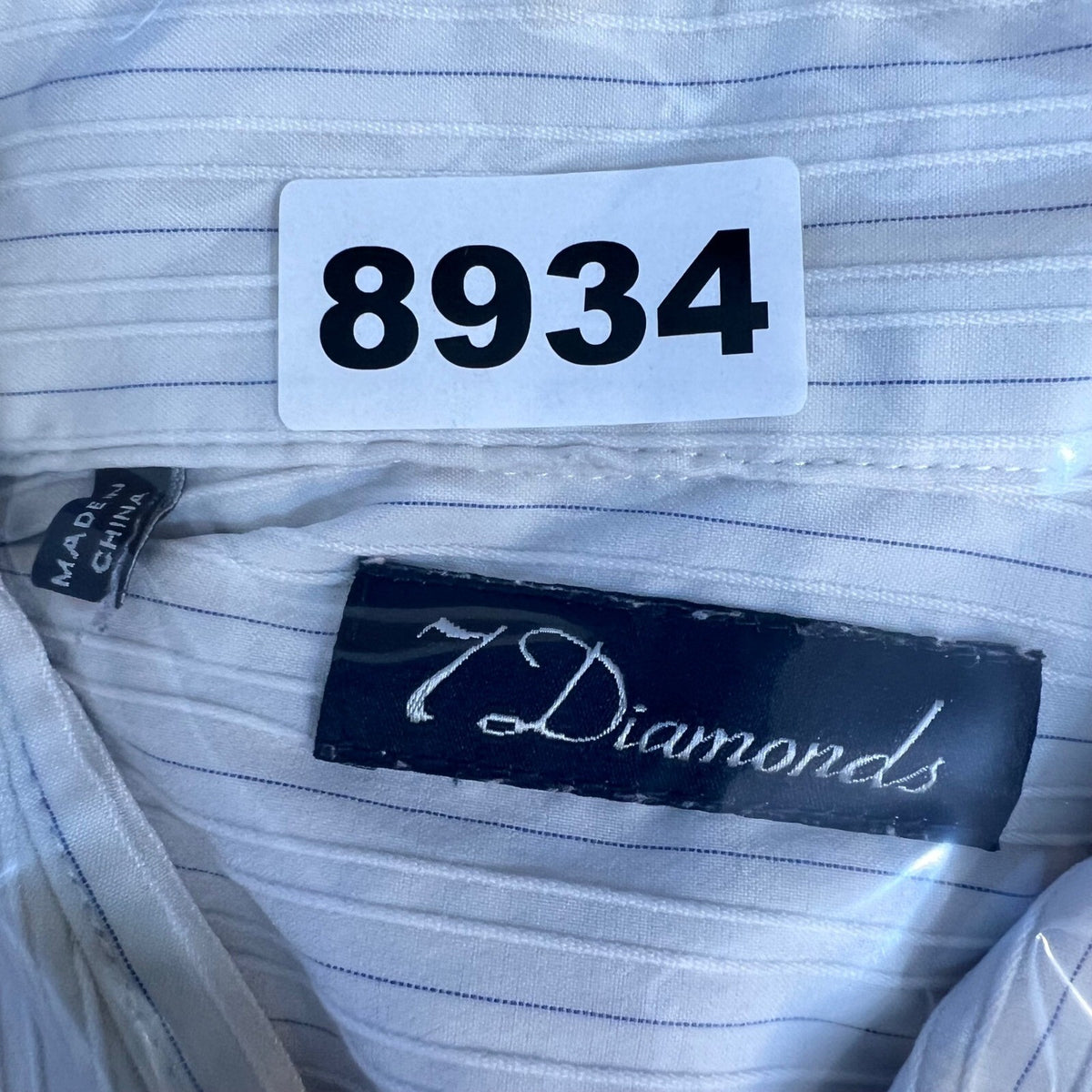 7 Diamonds Button Up Shirt Mens Large White Blue Striped Stretch Casual Y2K