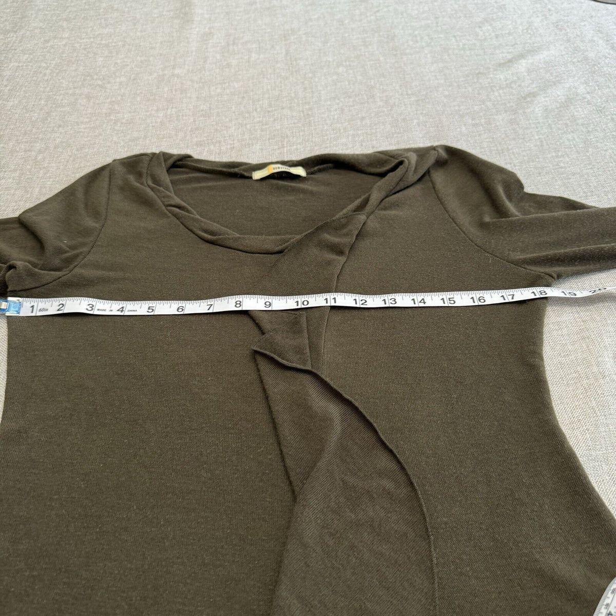 Gemstone Sz L Women Light Knit Olive Boho Lagenlook Ruffle Sweater USA