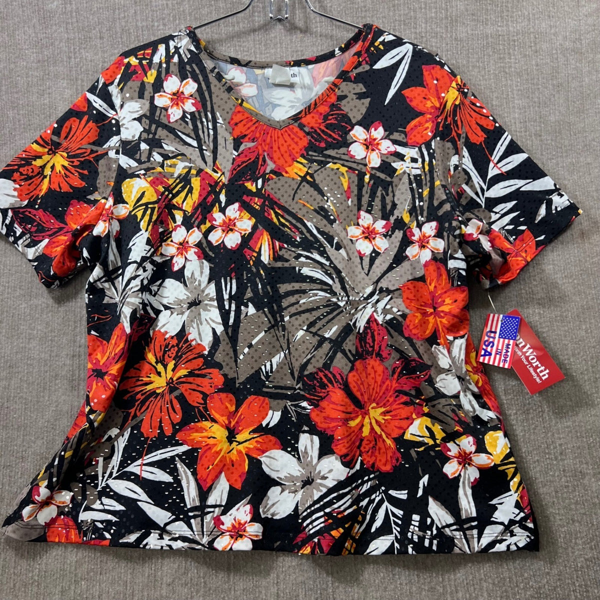Bon Worth Black Floral Print V Neck Petite Short Sleeve Top LP