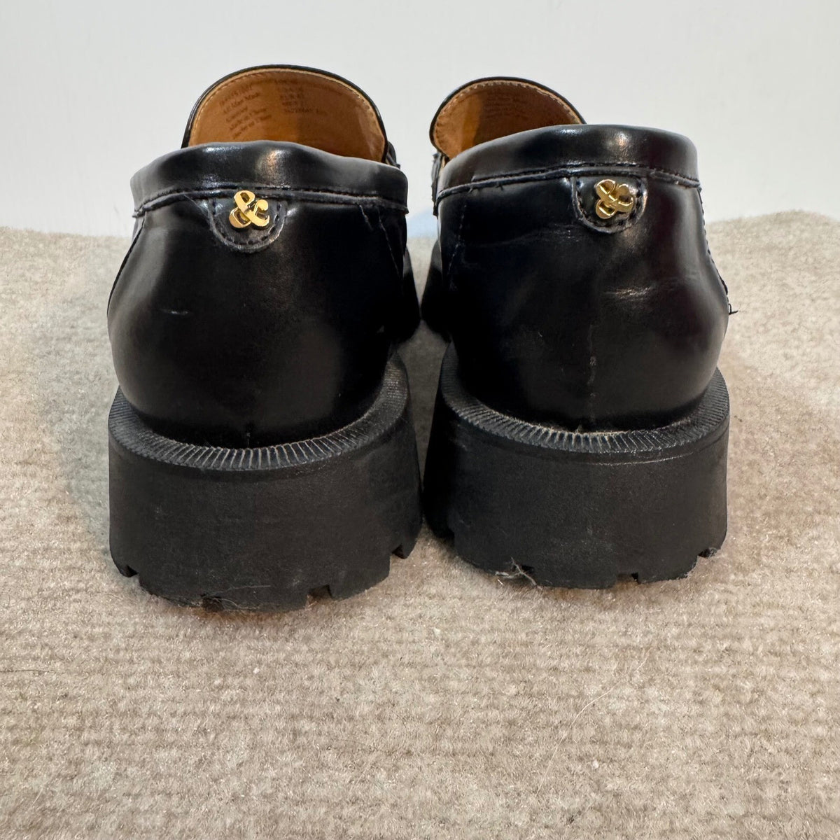 Sam & Libby Loafers Womens 10 Black Gold Chain Lug Sole Platform Preppy Goth