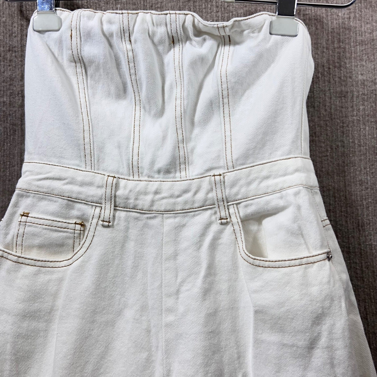PrettyLittleThing Strapless Cargo Denim Jumpsuit Women Size 4 White Utility Y2K