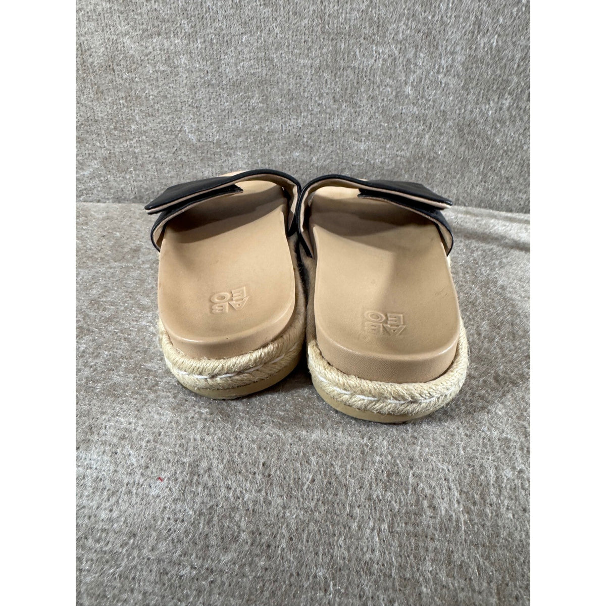 SIZE ABEO Isle Slide Sandals Black Leather Espadrille Platform Minimalist