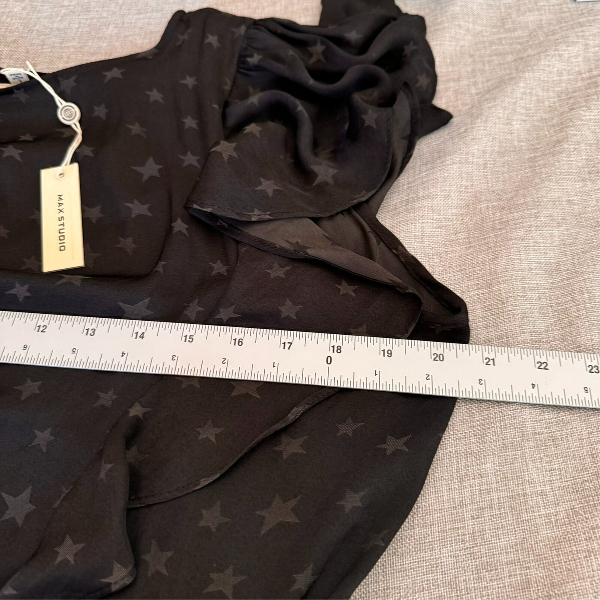 Max Studio Black Star Print Ruffle Flirty Hi-lo hem Dress Sz L Orig $138