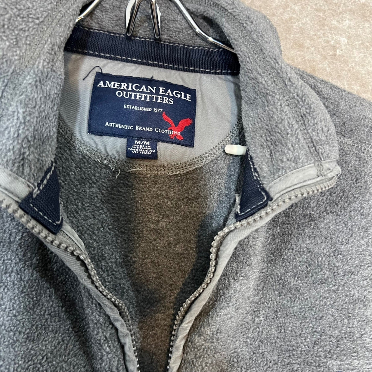 American Eagle Fleece Quarter Zip Pullover Mens Medium Gray Solid Gorpcore