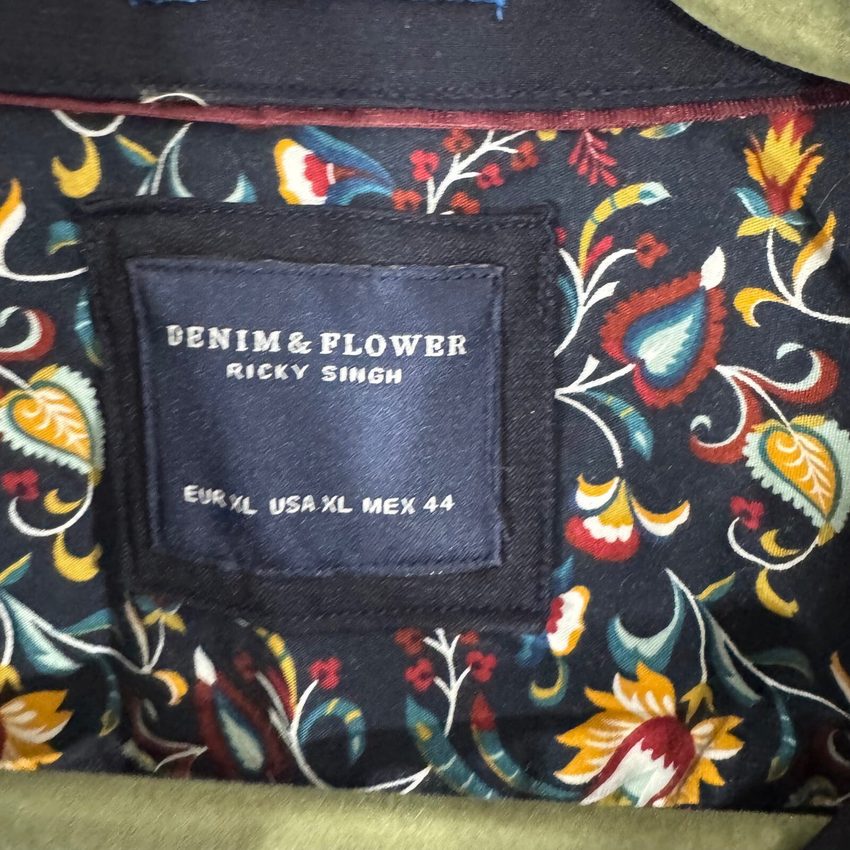 Denim & Flower Ricky Singh Shirt Mens XL Navy Paisley Trim Button Up
