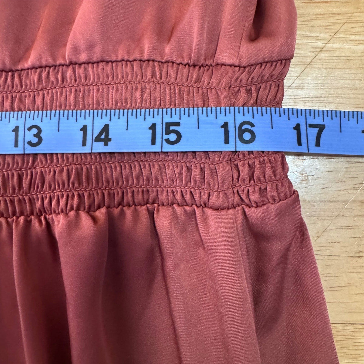Express Midi Dress Women XL Rust Satin Smocked Waist Tiered Boho Romantic