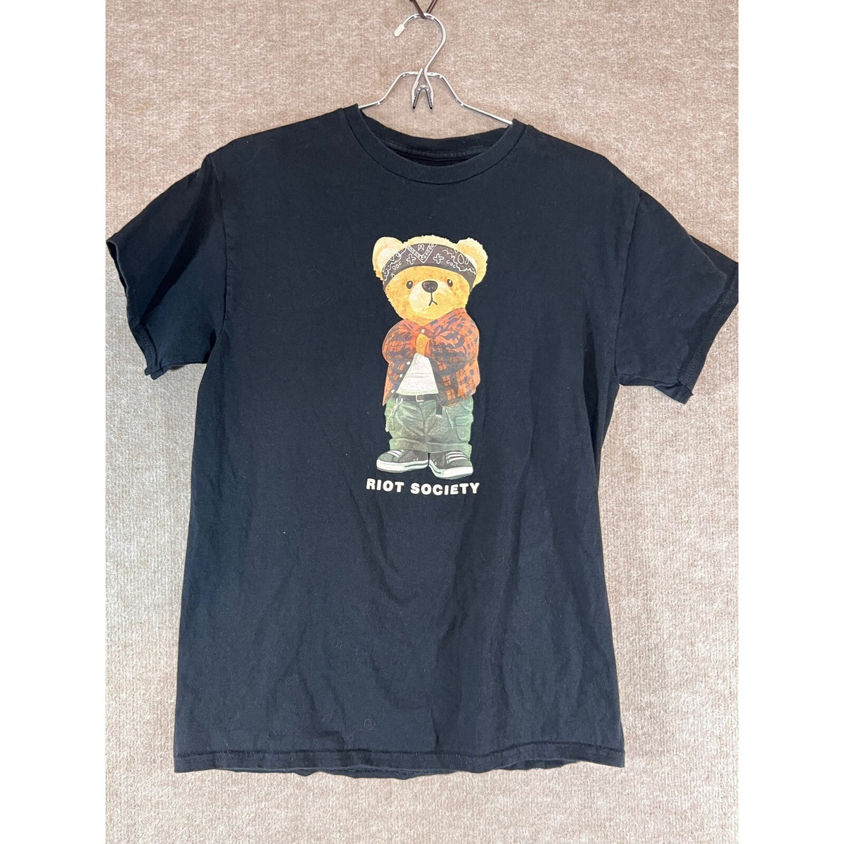 Riot Society Graphic Bear T Shirt Mens Medium Black Bandana Bear Streetwear