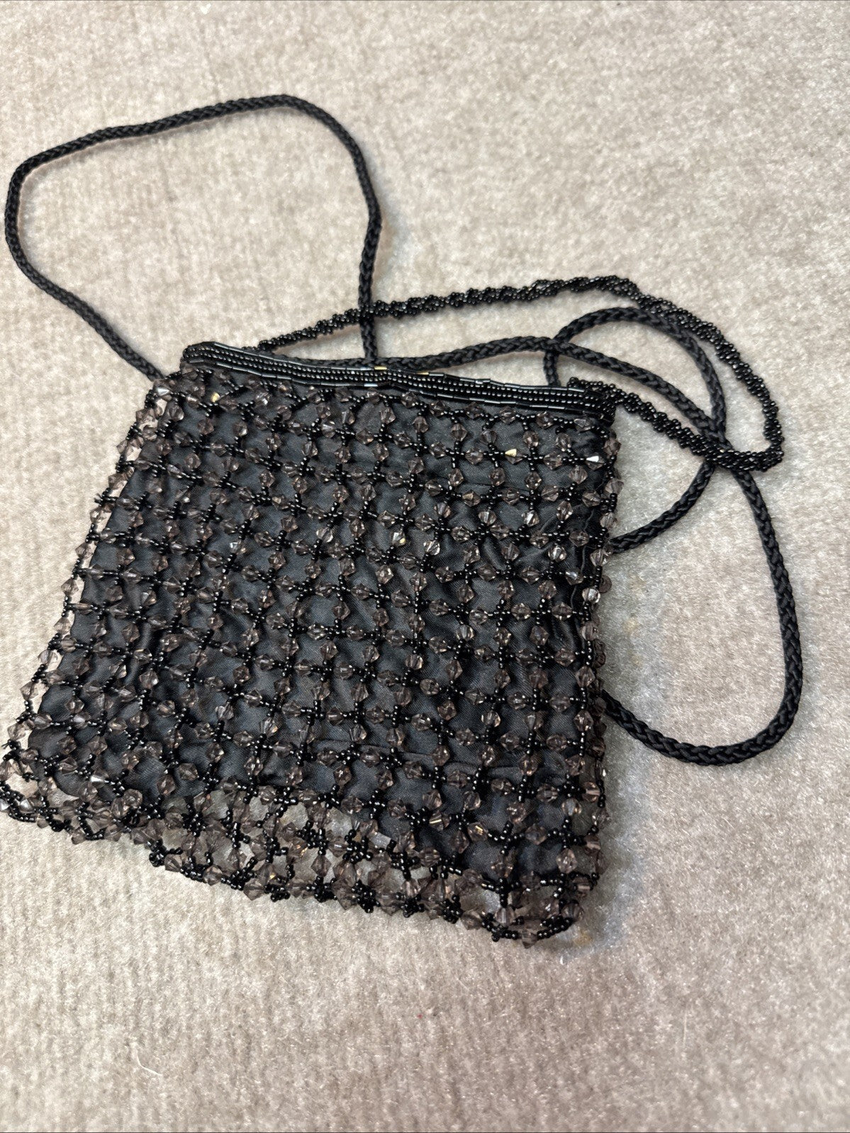 Beaded Evening Micro Bag, Black, Small Purse Glam Flapper Swing