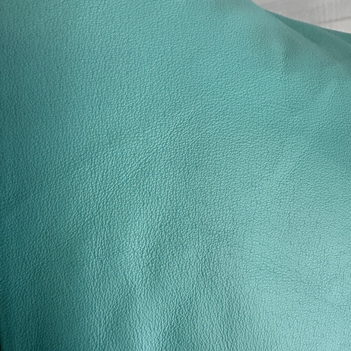 Chadwick's Sz 12 Leather Button Front Collarless Turquoise Jacket w/Pockets