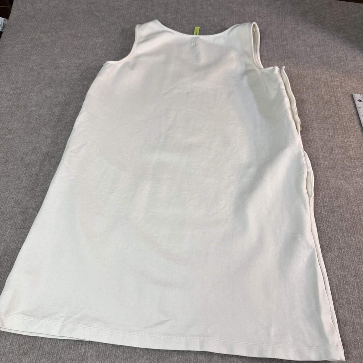 Betabrand Women's Admiral Button Shift Dress Large Ivory Sleeveless Pockets!
