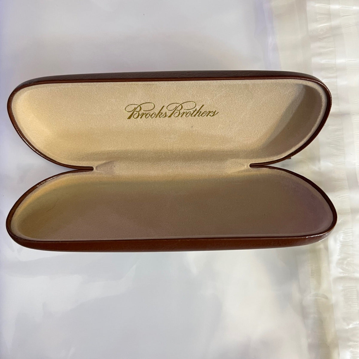 Brooks Brothers Eyeglasses Case Unisex Brown Faux Leather Hard Shell Preppy