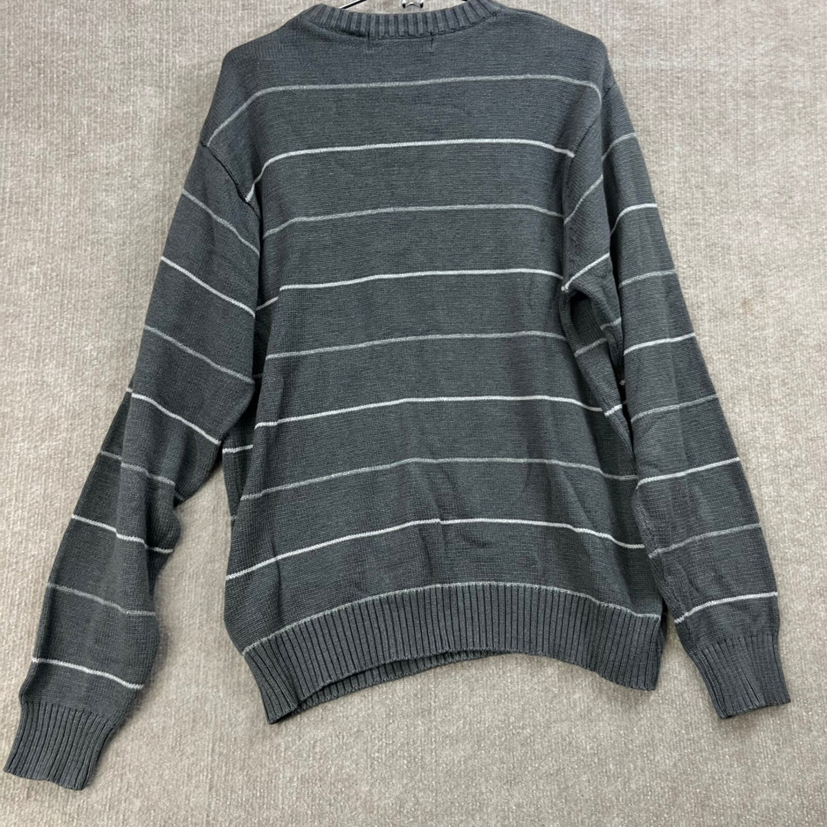 Oscar De La Renta Men's Gray Striped Crew Neck Sweater Size L Cotton Blend