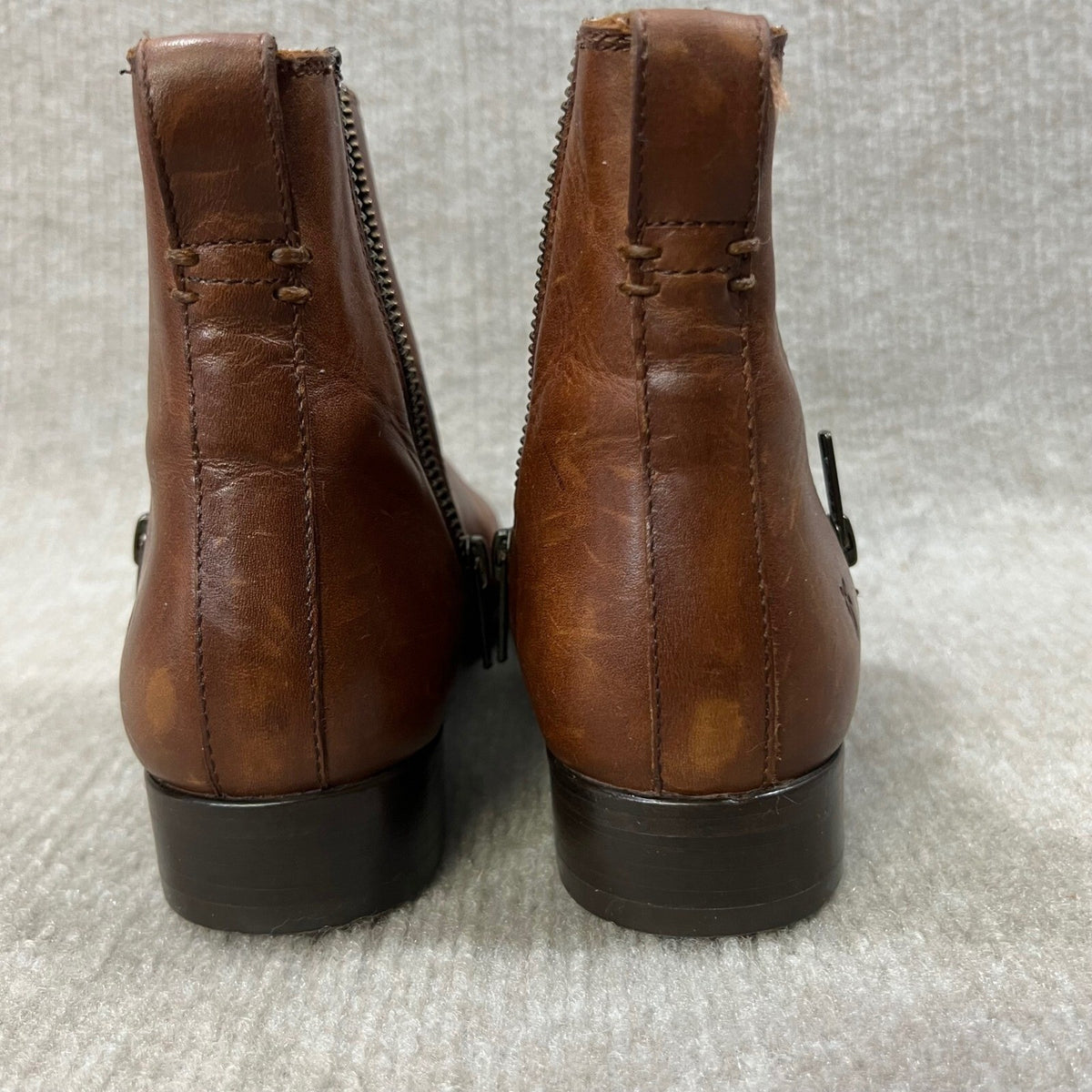 Frye Brown Leather Side Zip Ankle Boots Women's Size 7.5 B Medium Heel READ