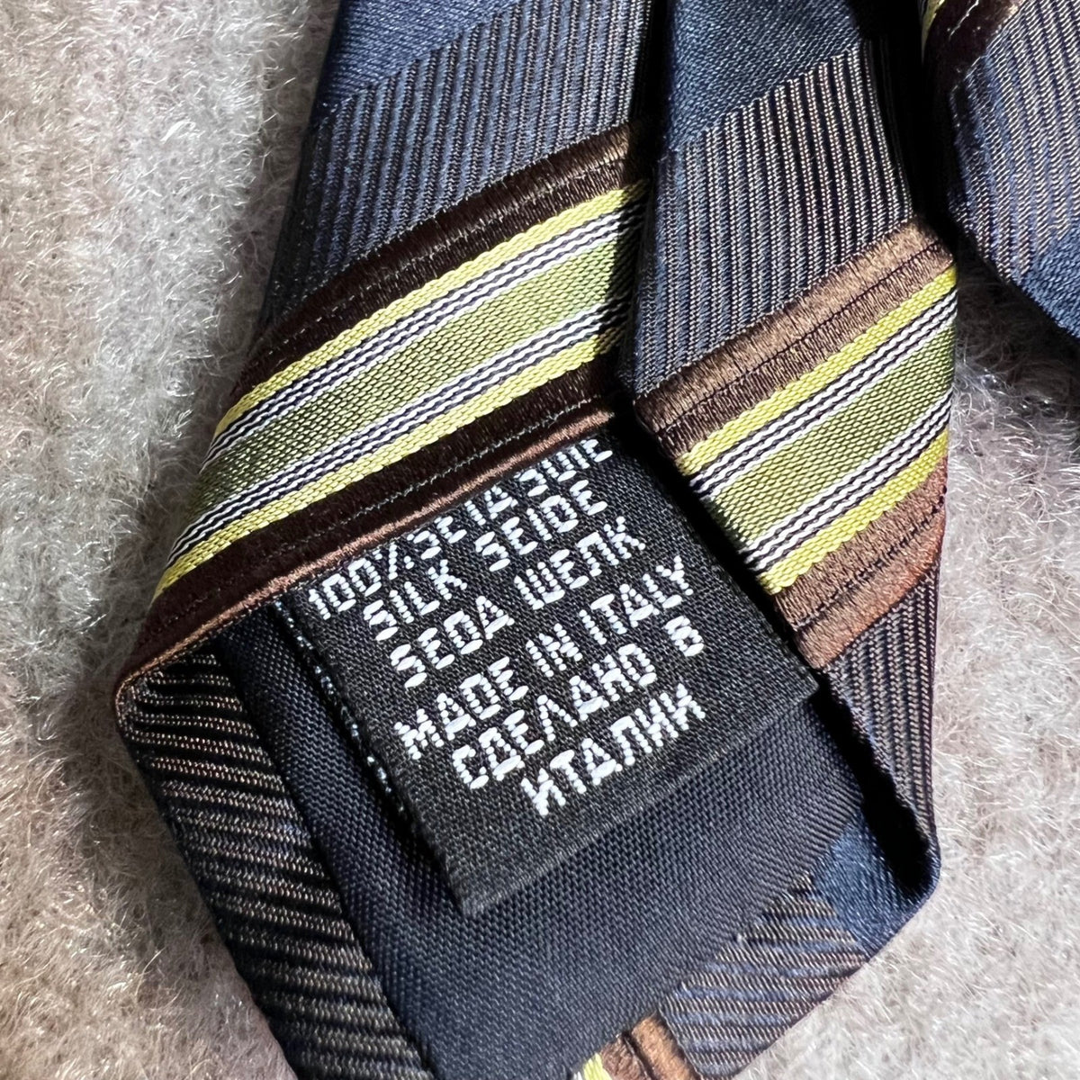 Hugo Boss Tie Mens OS Striped Silk Blue Brown Green Made in Italy Professional