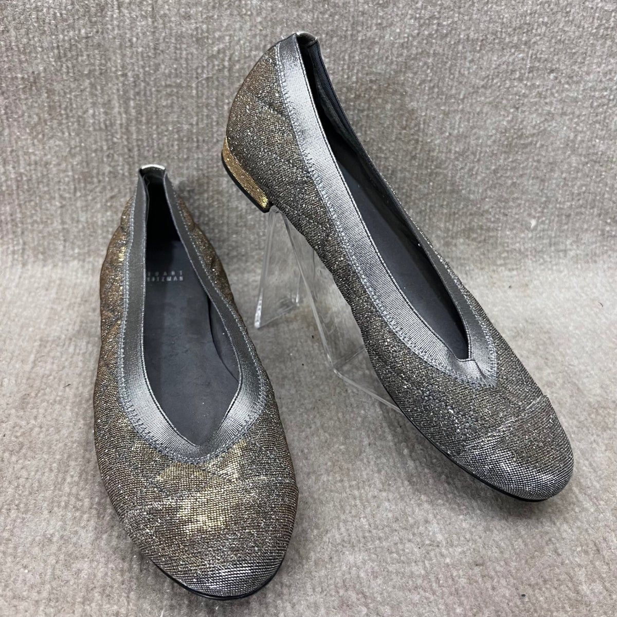 Stuart Weitzman Flats Women 9 SS Silver Gold Metallic Quilted Shimmer Party