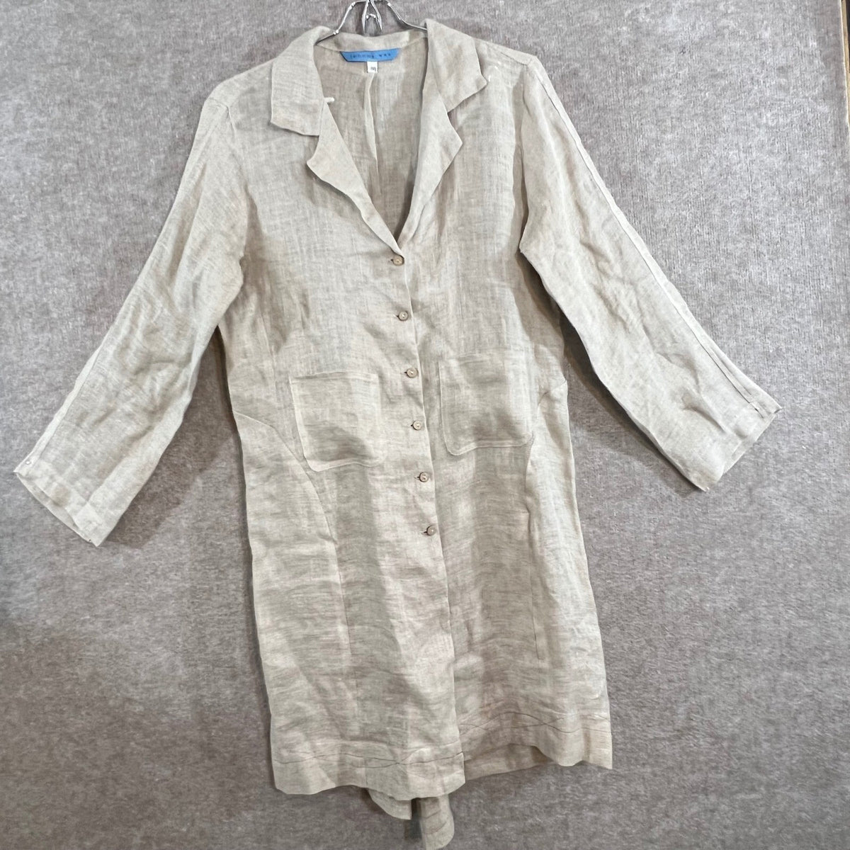 Johnny Was Linen Button Down Duster Coat Womens Small Tan Long Sleeve Coastal