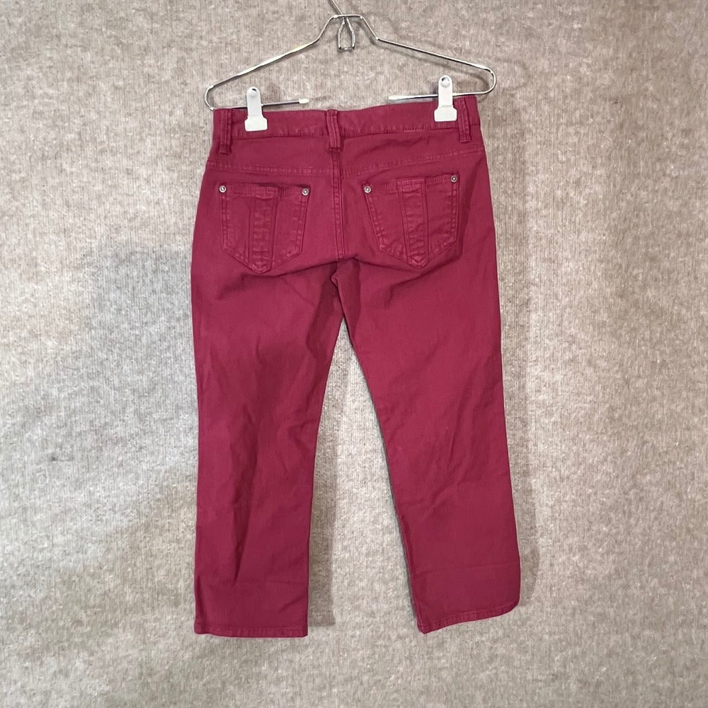 Burberry Skinny Leg Pants Women 26 Red Cropped Low Rise Designer Casual Chic