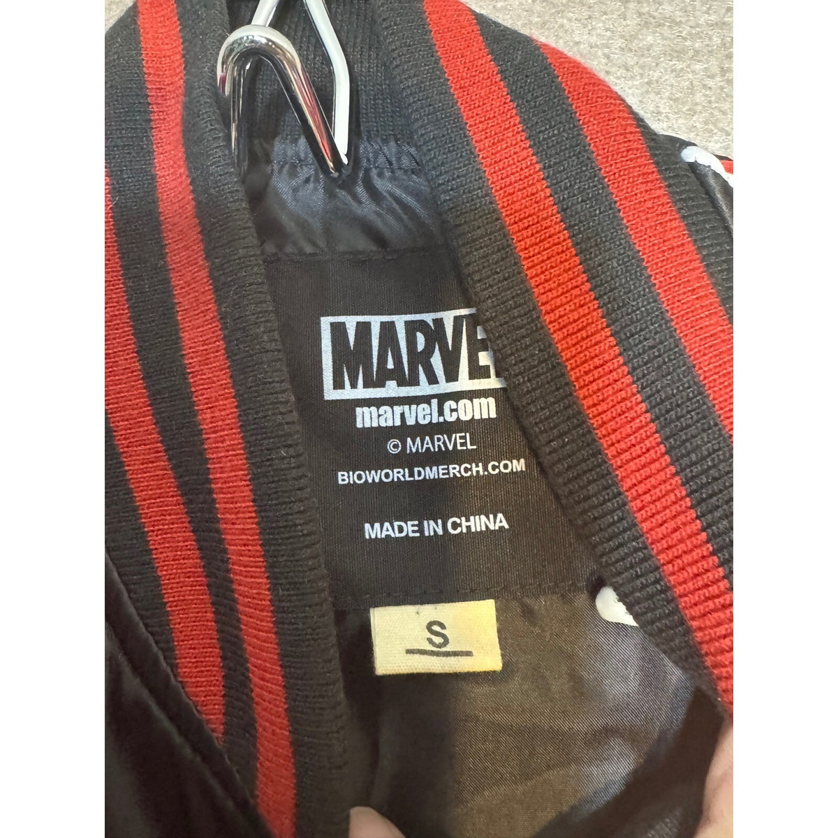 Marvel Deadpool Bomber Jacket Adult Small Black Red Satin Embroidered Gorpcore