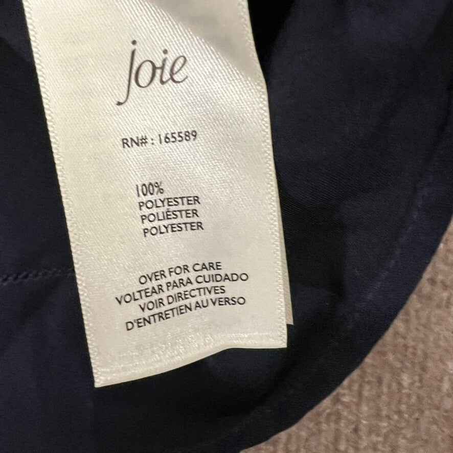 Joie Womens Blouse XXL/EGG Navy Blue Long Sleeve Pleated Top