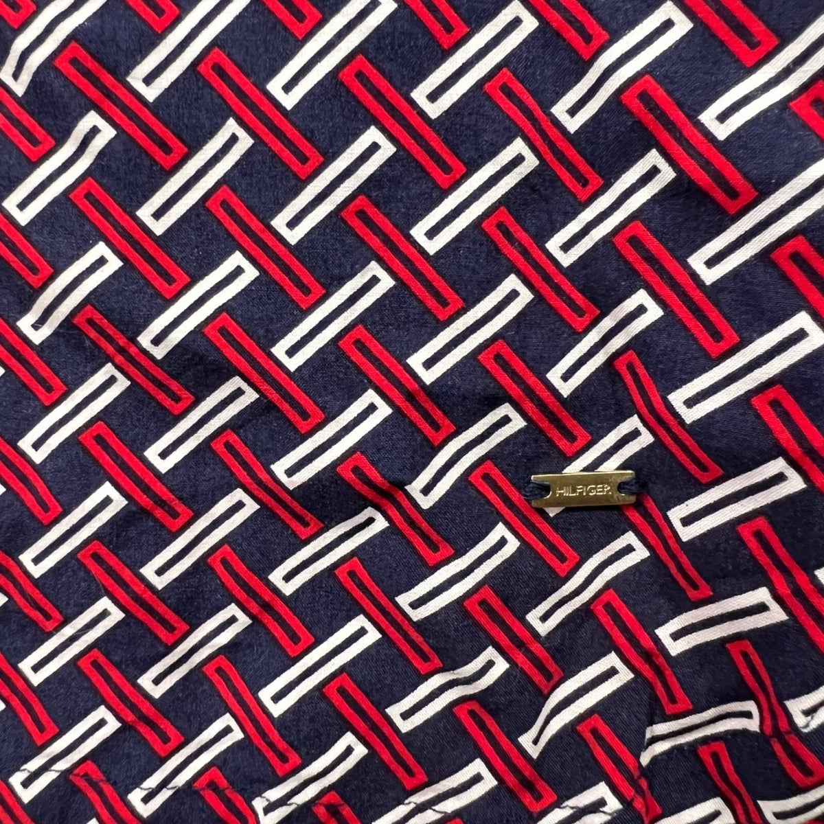 Tommy Hilfiger Shift Dress Women Size M Blue Red Geometric V-Neck Preppy Classic