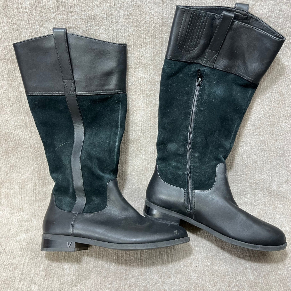 Vionic Downing Black Leather Suede Knee High Boots Side Zip Women's Size 7