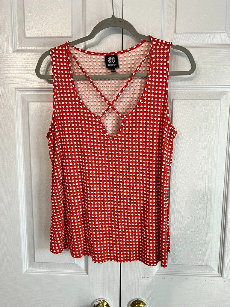 Bobeau Women's Top Lg Red Polka Dot Sleeveless Crossover