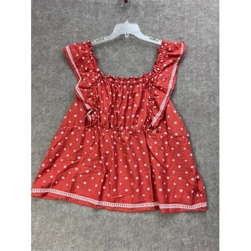 Old Navy 3X Plus Red Floral Embroidered Ruffle Sleeveless Smocked Top Blouse