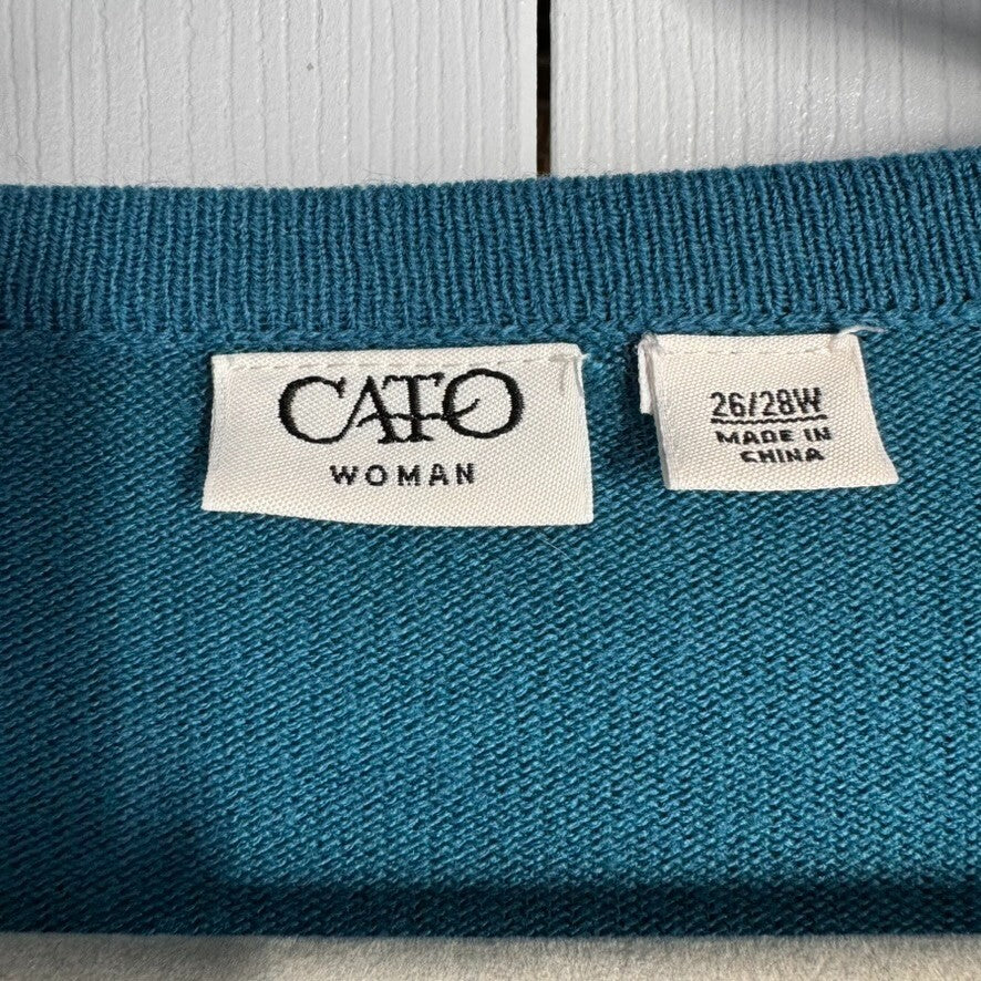 CATO Woman 26/28 Sweater with Embellished Neckline and Attached Tie Front Jacket
