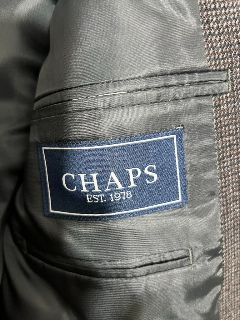 Chaps 42R Brown Jacket Gray/Brown Houndstooth Style Woolen Fabric