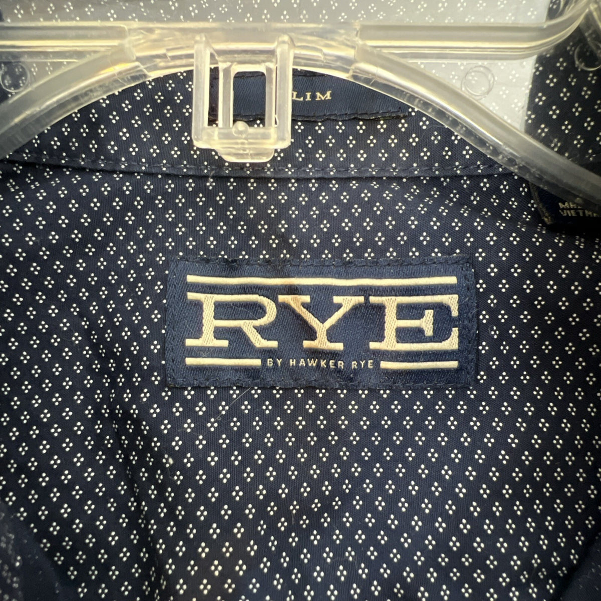 Rye Hawker Rye Men’s Slim Fit Button Up Shirt Medium Navy Geometricn AOP Casual