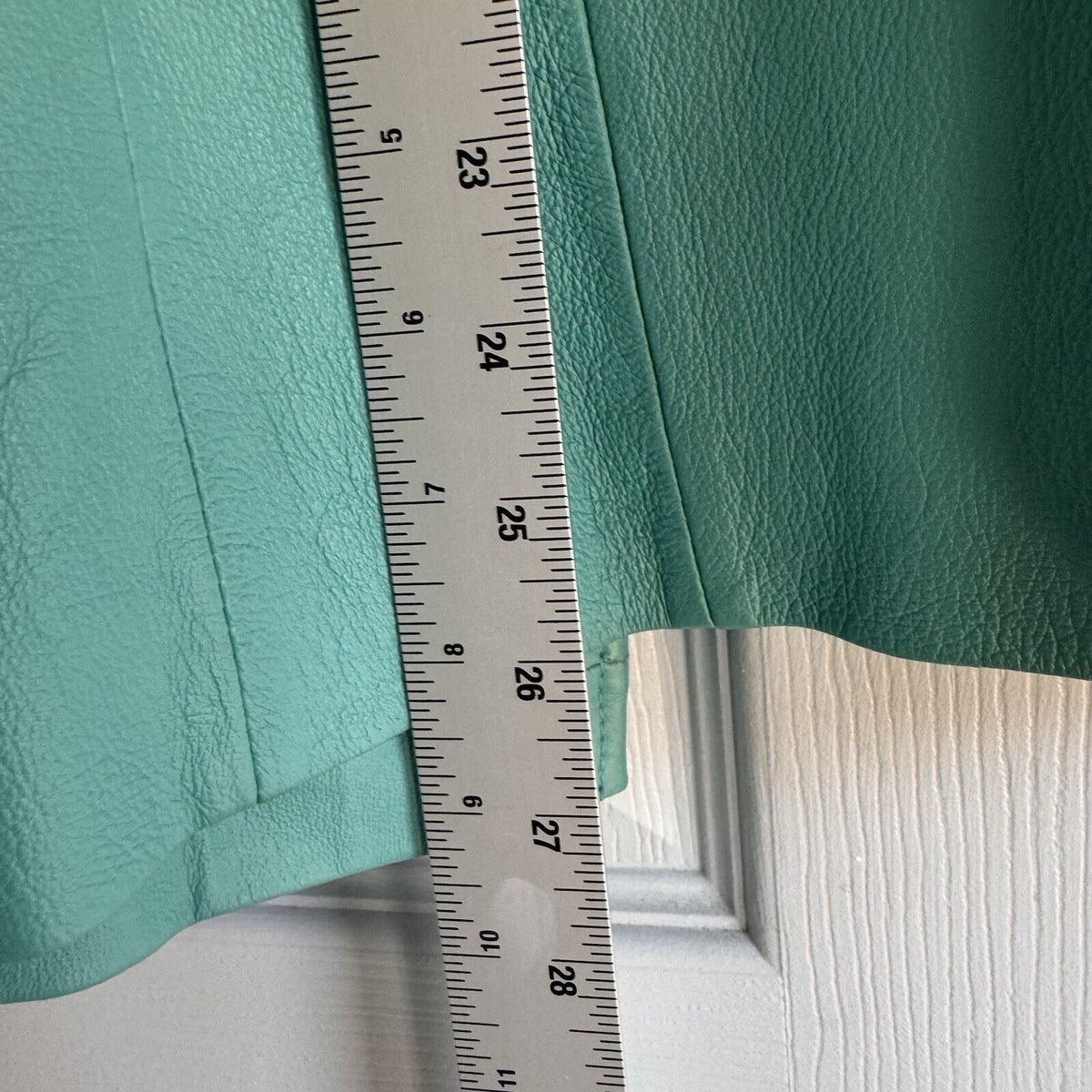 Chadwick's Sz 12 Leather Button Front Collarless Turquoise Jacket w/Pockets