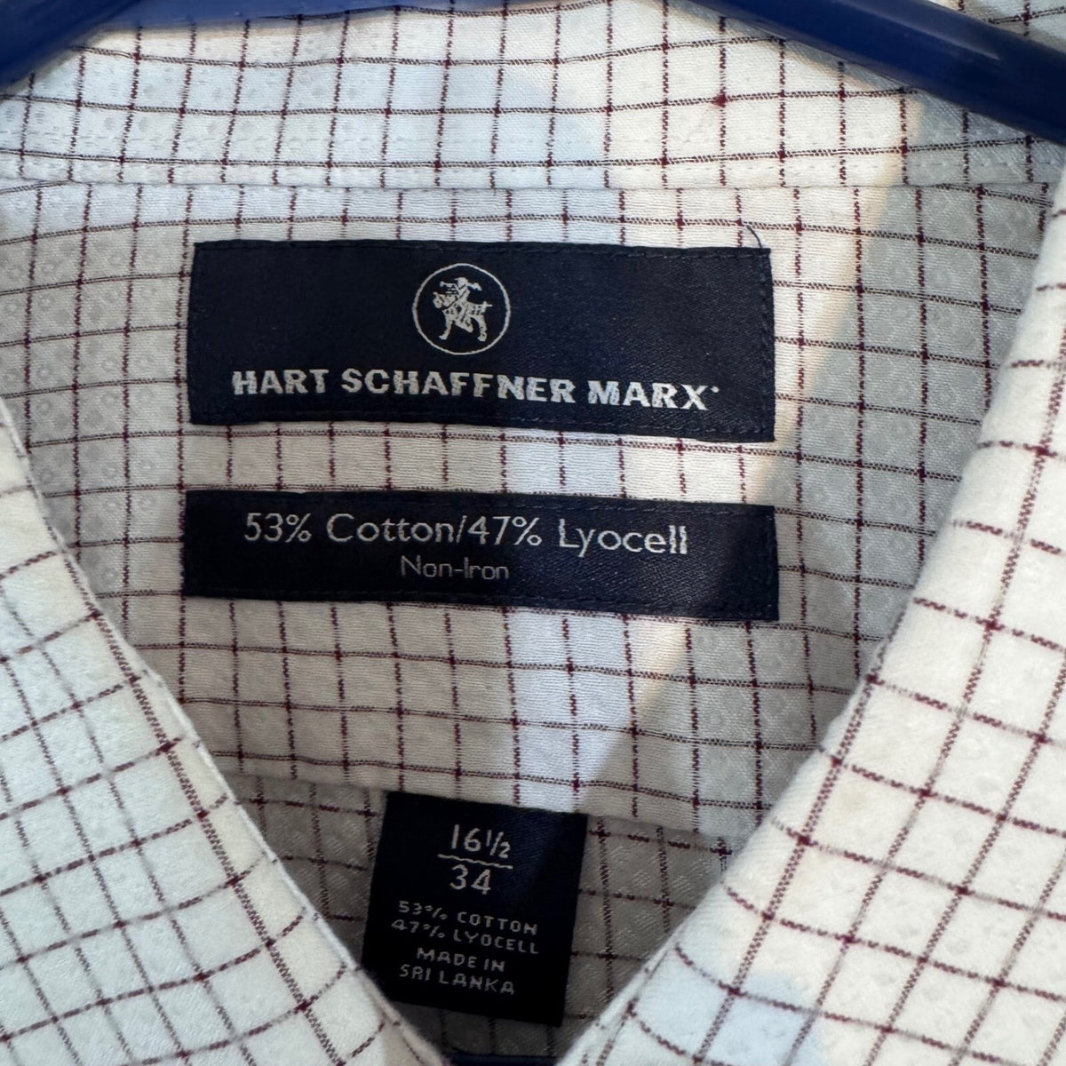 Hart Schaffner Marx Button Down Shirt Mens 16.5 34 Grid Check Non-Iron Office