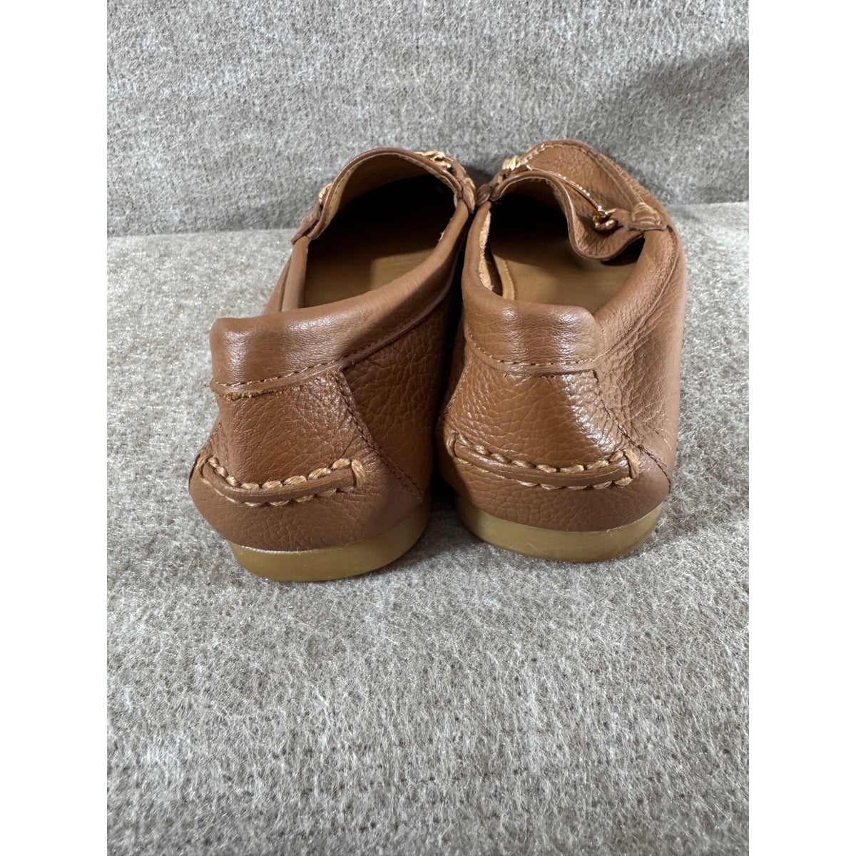 Coach Olive Loafers Women 8B Brown Pebble Leather Gold Horsebit Driving Shoes