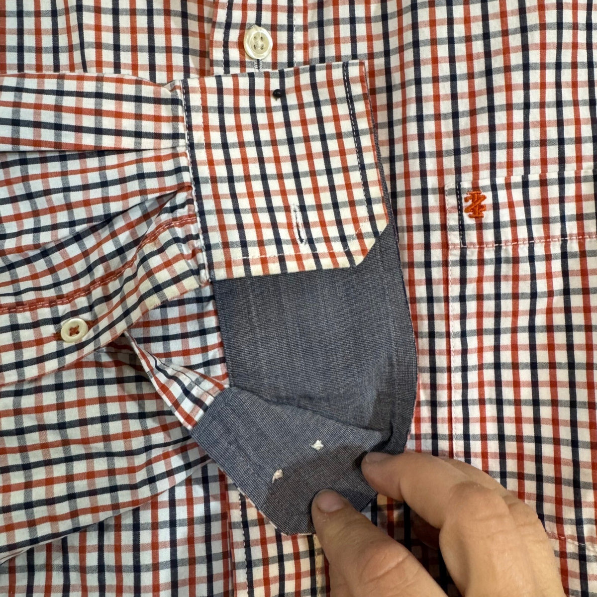 IZOD Button Down Shirt Mens XXL Orange Blue Plaid Long Sleeve Casual Preppy