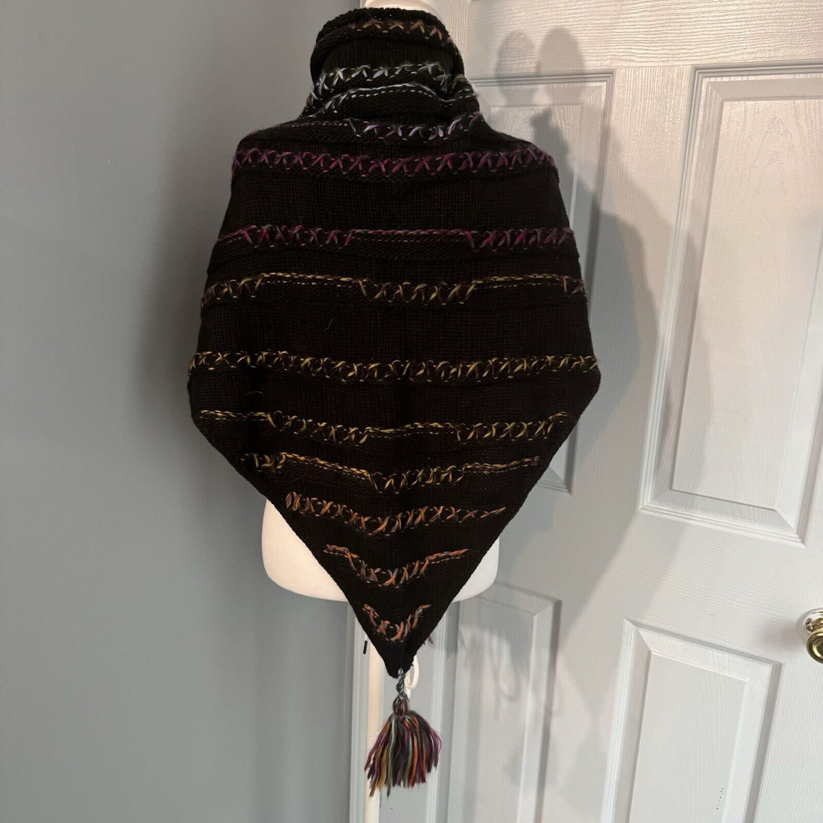Dillard's One Size Dark Rainbow Tasselled Knit Shawl | Boho Fairygoth | NWT