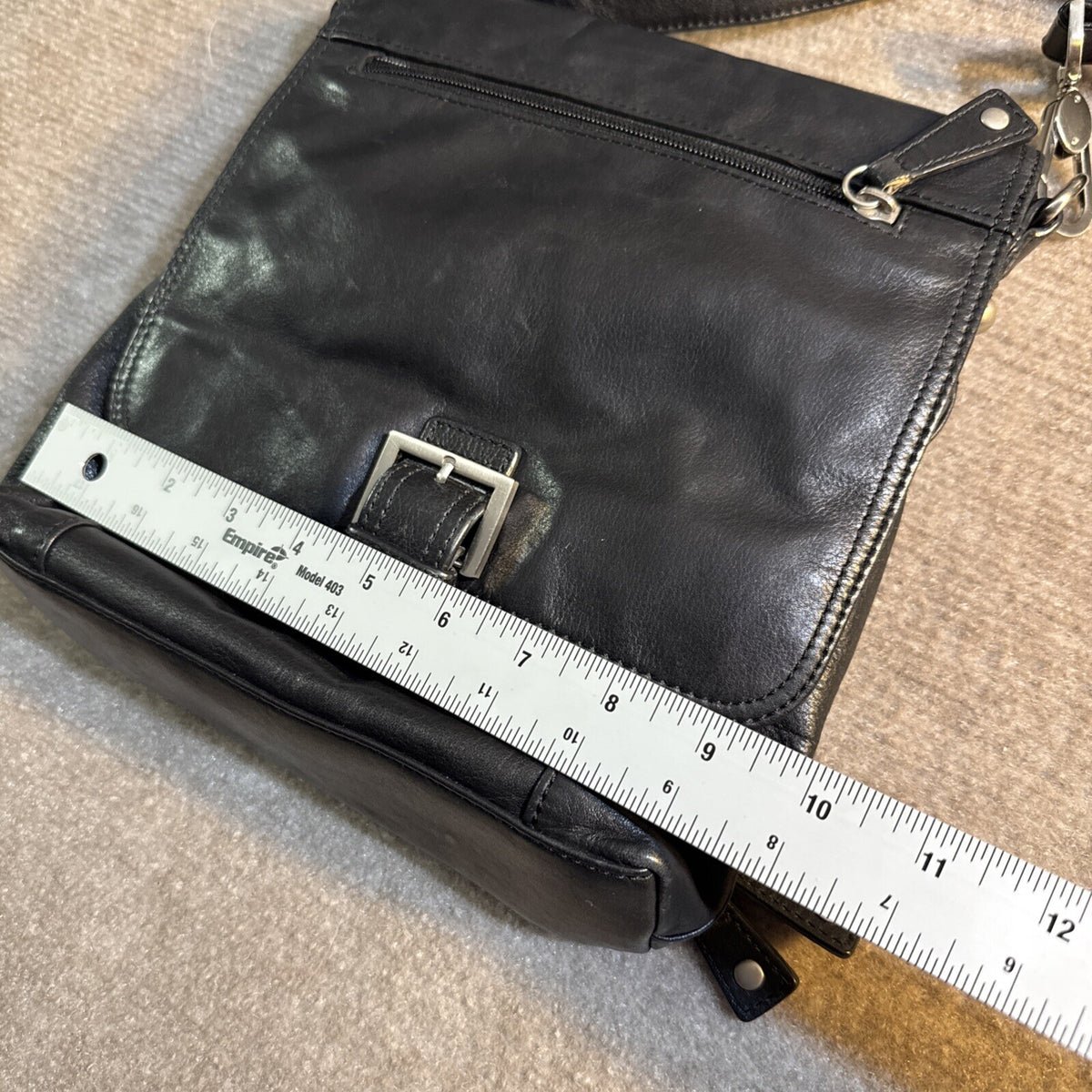 Audrey Brooke Black Leather Organizer Flap Crossbody Shoulder Handbag Purse