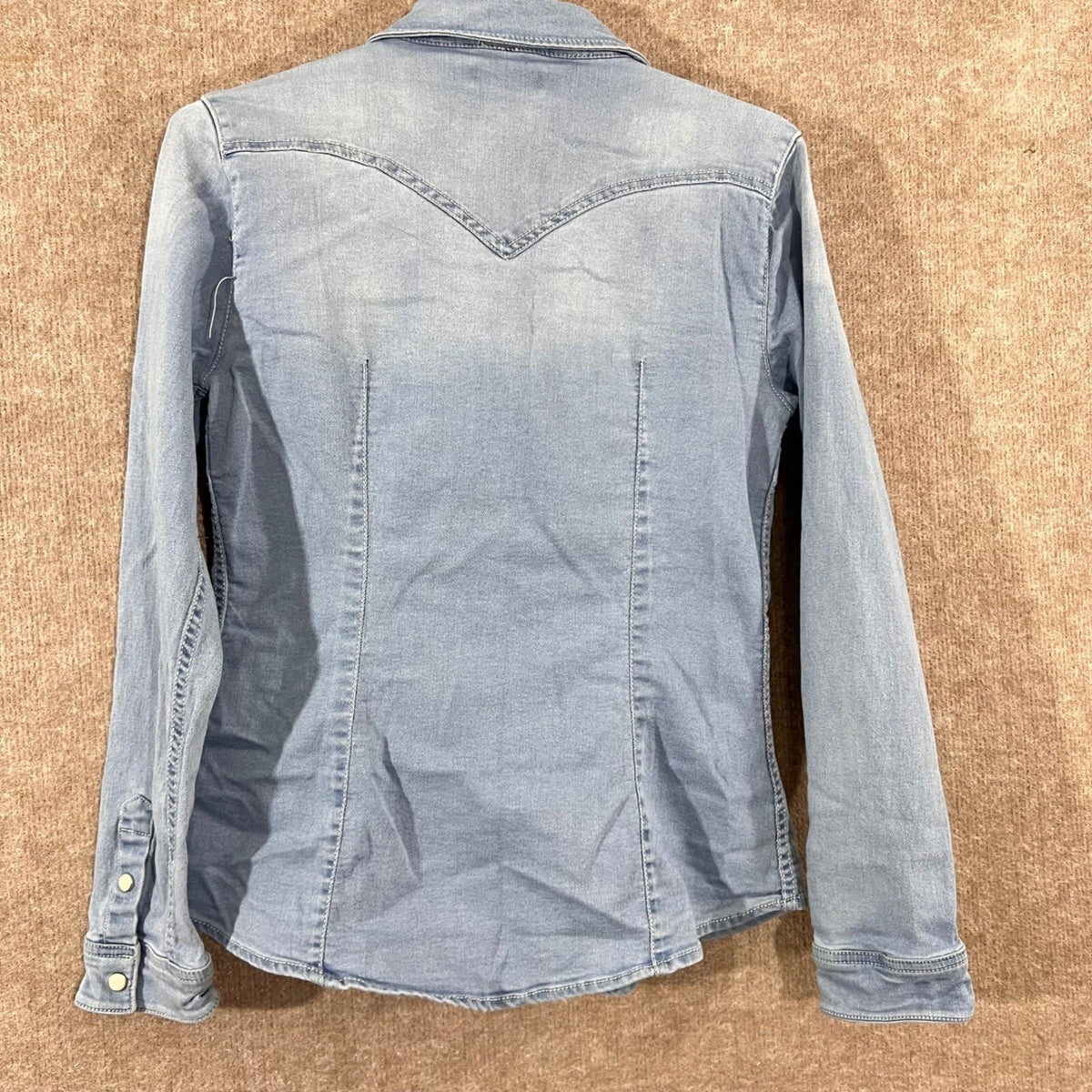 True Religion Western Denim Shirt Womens Small Blue Long Sleeve Pearl Snap Boho