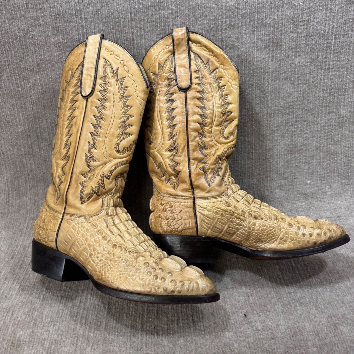 Dan Post Boots Western Almond Toe Men 8 Blonde Cow Leather Hornback Print