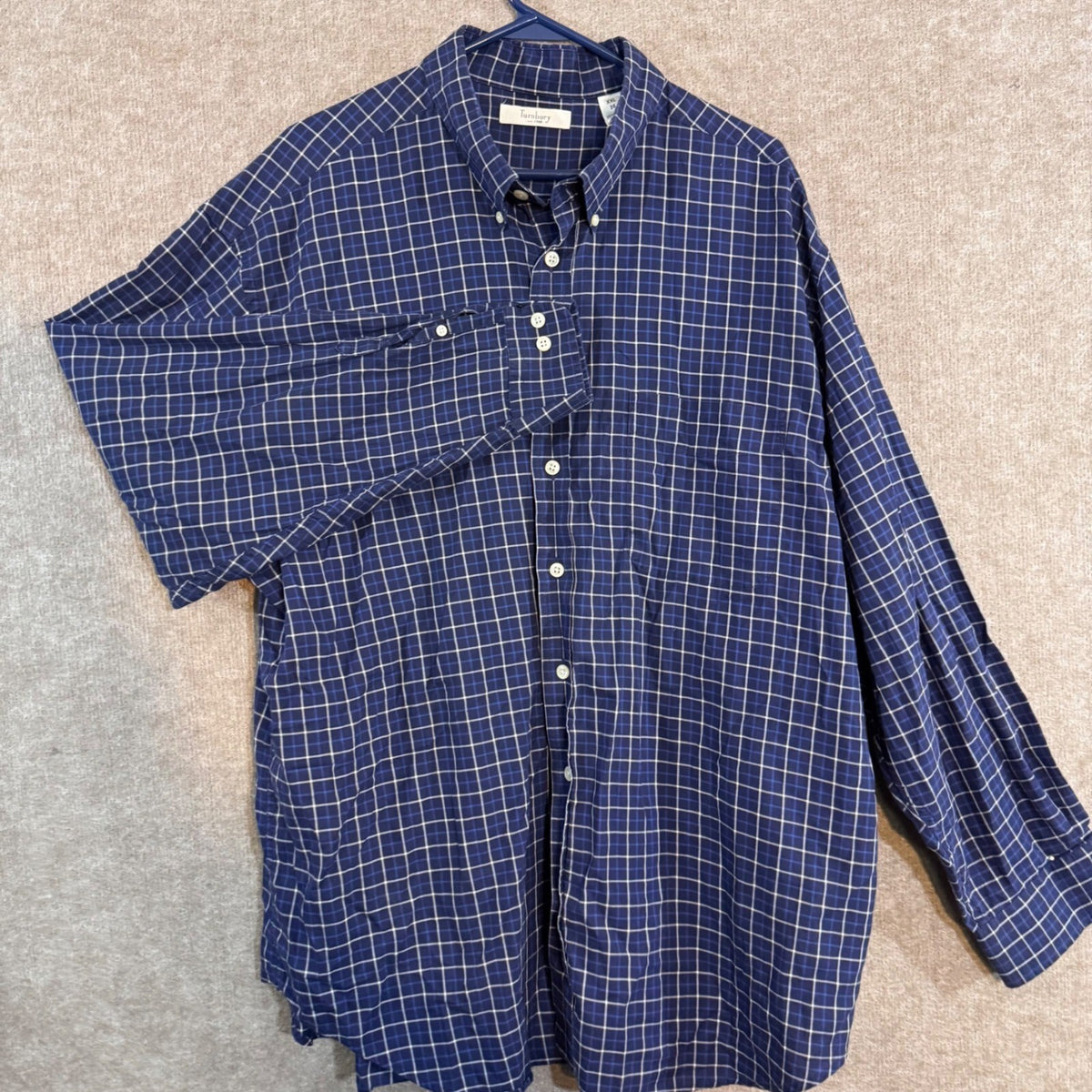 Turnbury Button Down Shirt Mens XXL Blue White Plaid Long Sleeve Cotton Preppy