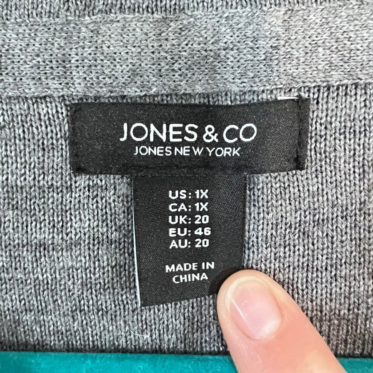 Jones New York Jones & Co Cardigan Womens 1X Navy Blue Gray Hooded Knit Coastal