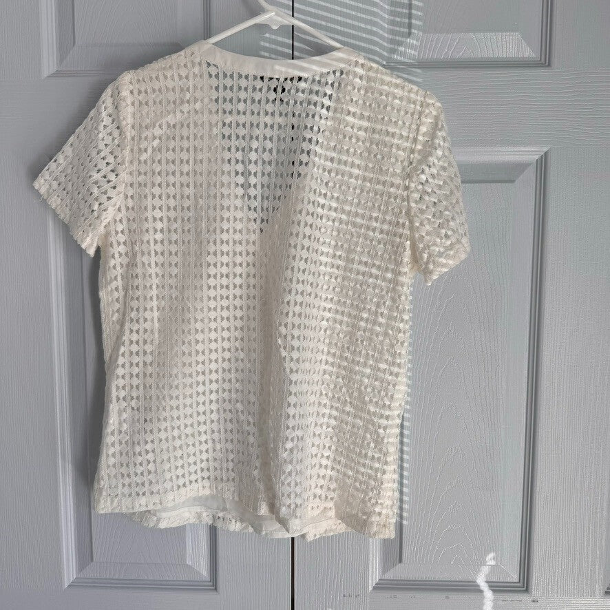 Banana Republic White V-Neck S Tunic with lace over and Polyester underlayer