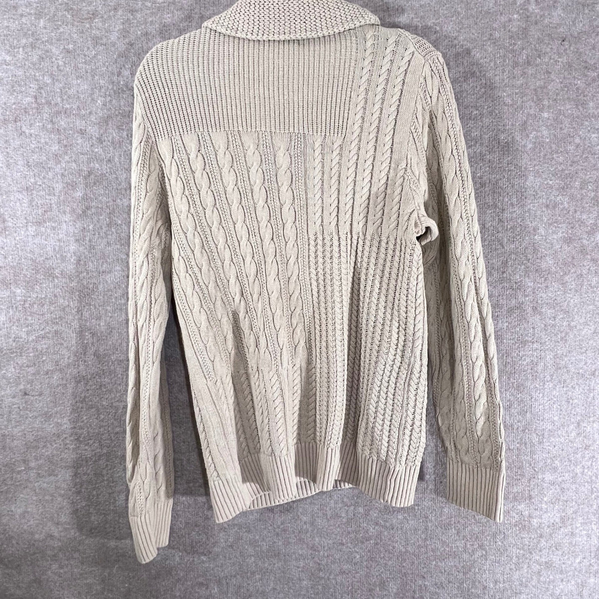 Tre Vero Three Truths Sweater Mens Medium Beige Cable Knit Toggle Shawl Coastal