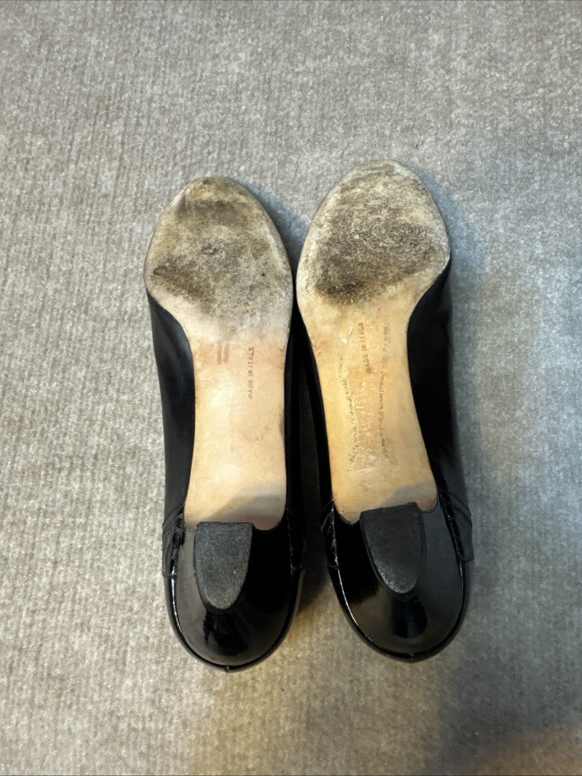 Vintage Ferragamo DQ 7653 Black Leather Cap Toe Pumps 7.5 AAA Narrow Italy